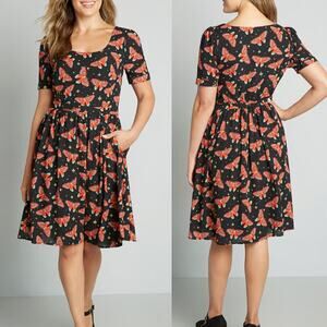 ModCloth Black Dress with Red Butterfly Print